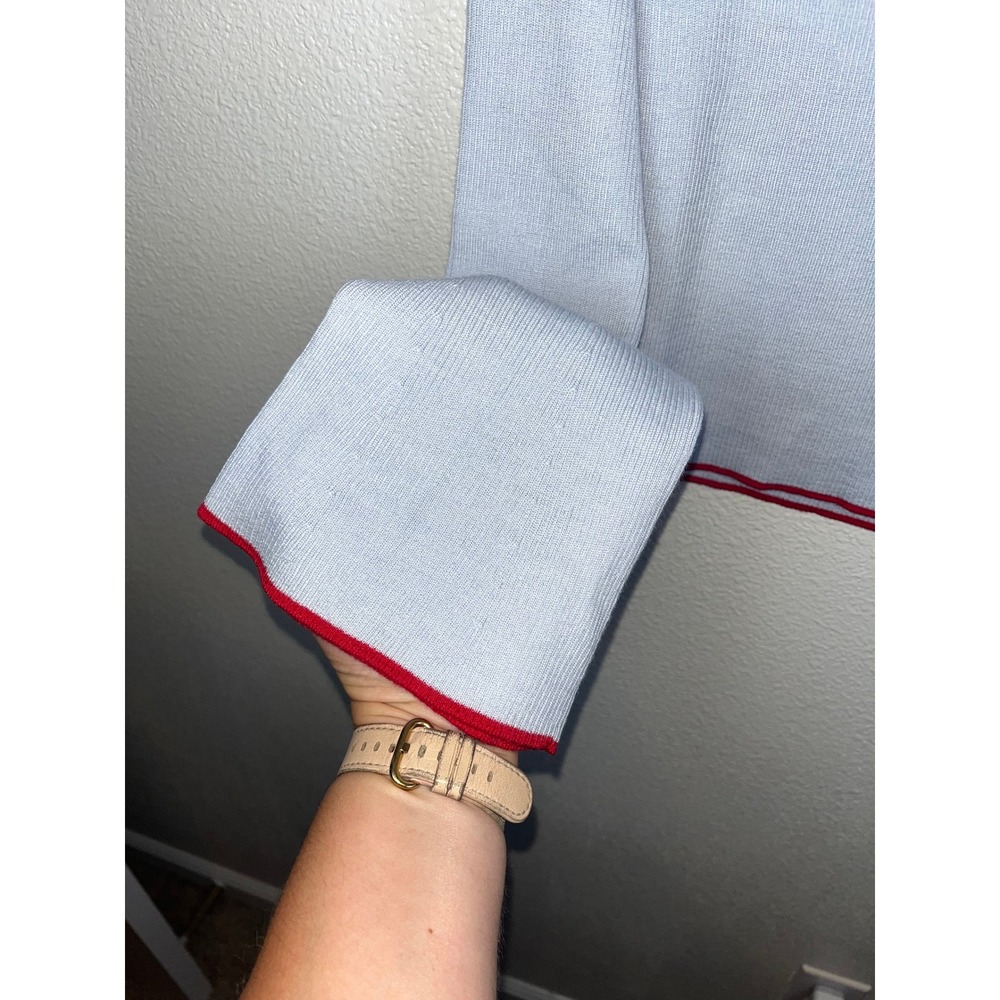 NWT Madewell Flared-Sleeve Boatneck Sweater Merino Wool-Silk Blend Blue Red XL - Picture 5 of 10